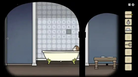 Servant of the Lake helping Alexandra Vanderboom with her bath